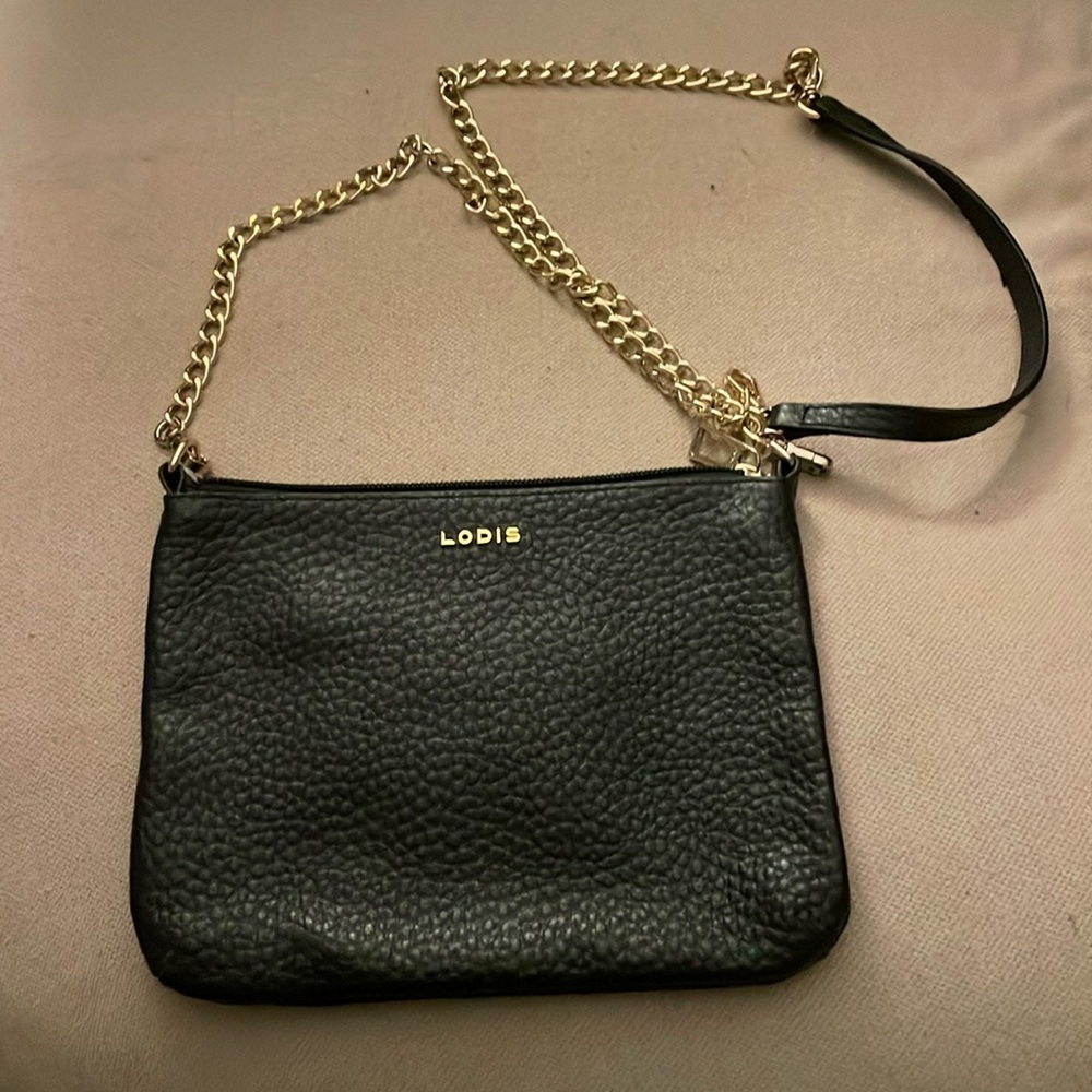 LODIS black leather cross body purse.